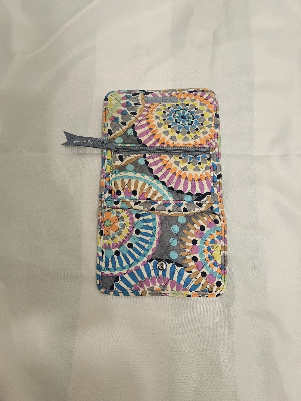 Vera Bradley Quilted Trifold Wallet in Teal, Orange & Purple - Picture 4 of 5